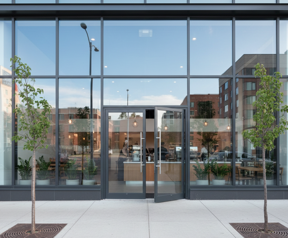 Clean commercial storefront glass